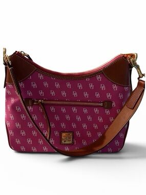 Dooney & Bourke Pink DB Logo Shoulder Bag with Brown Trim